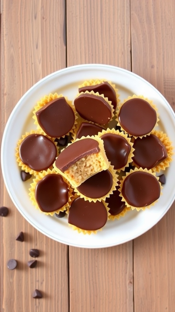 No-Bake Peanut Butter Chocolate Oat Cups No-bake peanut butter chocolate oat cups on a plate, garnished with chocolate chips.